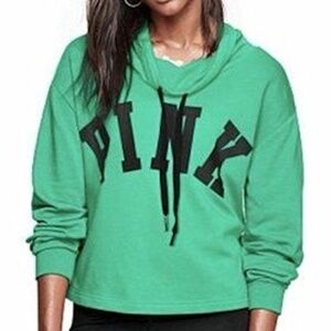 Victoria's Secret PINK Teal Funnel Neck Drawstring Hoodie Sweatshirt
